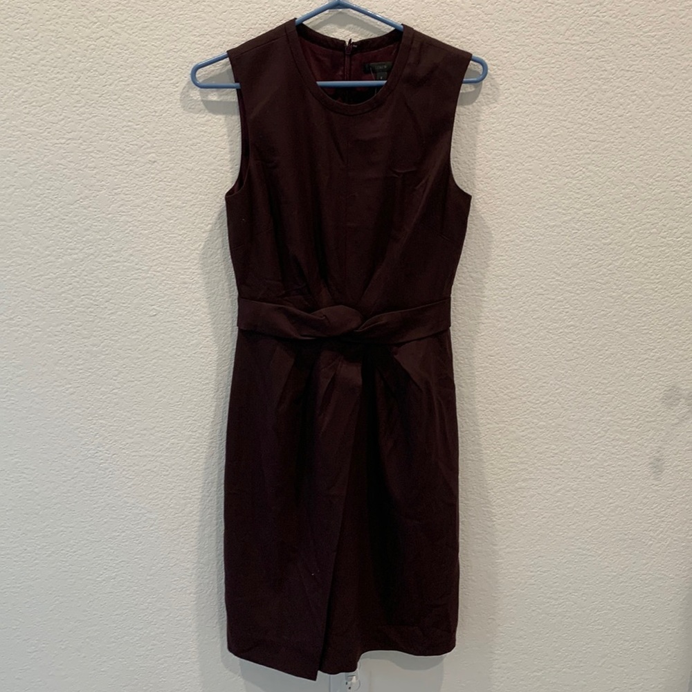 J.Crew Knotted Sheath Dress in Super 120s Wool Burgundy 2